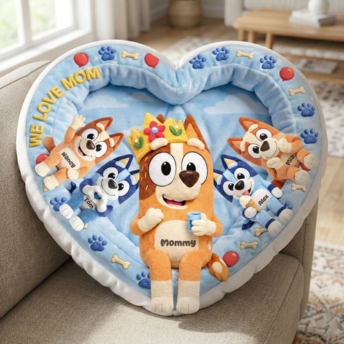 “We Love Mom” – Queen Mom & Kids Heart Pillow – Personalized Gift for Mom, Grandma, and Kids Pillow PopCulturePrints