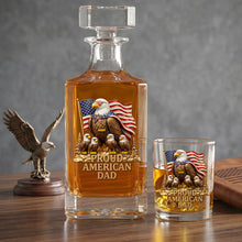 Load image into Gallery viewer, “Honor Your Legacy” - Proud American Eagle Dad Decanter Set - Personalized Gift for Dad and Grandpa Bottle PopCulturePrints
