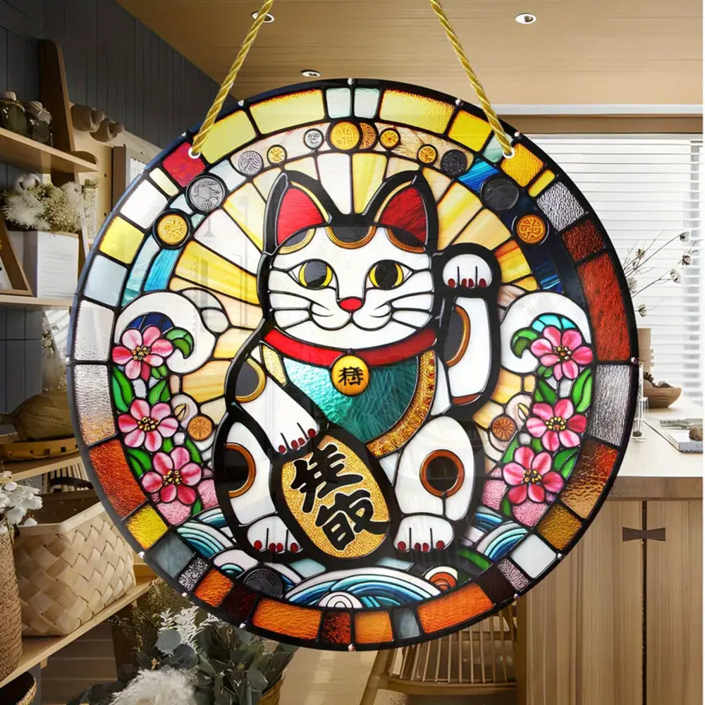 Lucky Cat Personalized Christmas Suncatcher Ornament