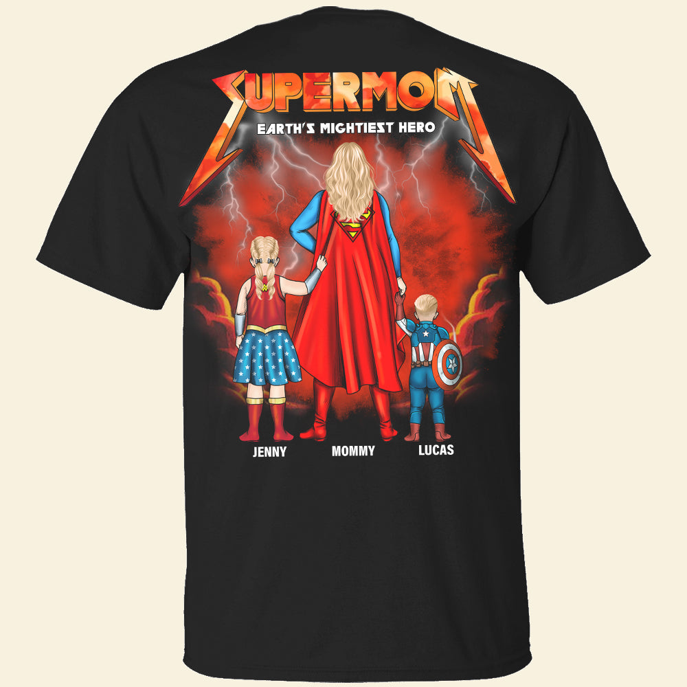 "Super Mom: Earth's Mightiest Hero" - Personalized Shirt for Mom and Kids - Custom Gift for Mother's Day, Grandma, and Special Occasions Shirts PopCulturePrints