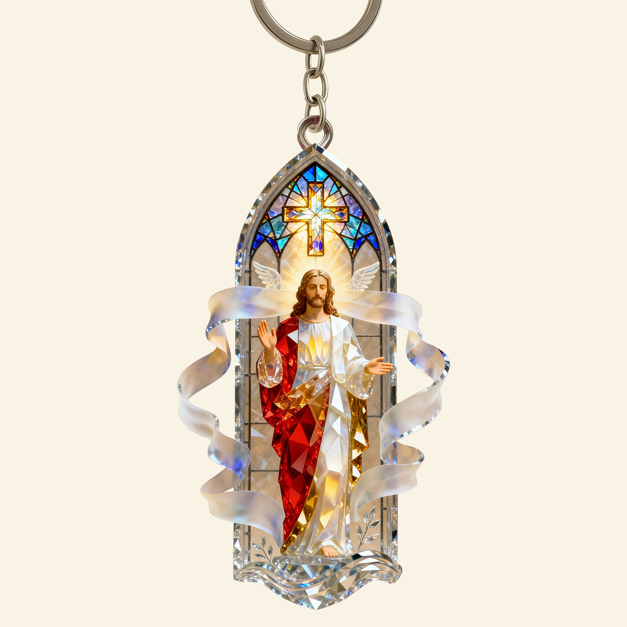 Illuminate Your Faith - Sacred Light Jesus Keychain - Personalized Gift for Christians Keychains PopCulturePrints