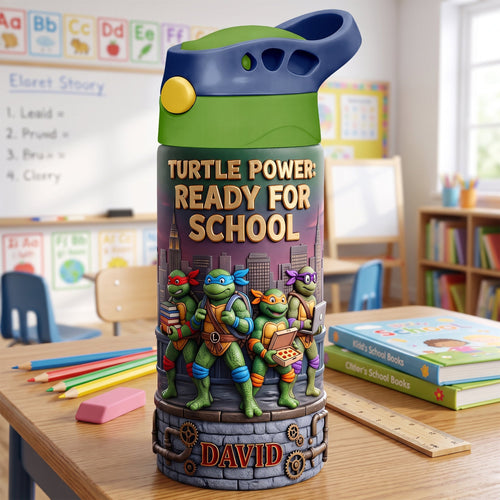 Turtle Power: Ready for School - Personalized 12oz Colorful Kid Tumbler Gift Tumbler Cup PopCulturePrints