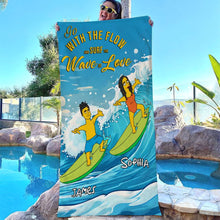 Load image into Gallery viewer, Personalized Surfing Couple Beach Towel Beach Towel PopCulturePrints
