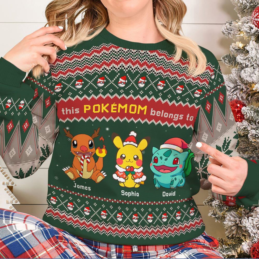 Personalized Ugly Christmas Sweater for Mom - Pokémom Edition Ugly Christmas Sweater PopCulturePrints