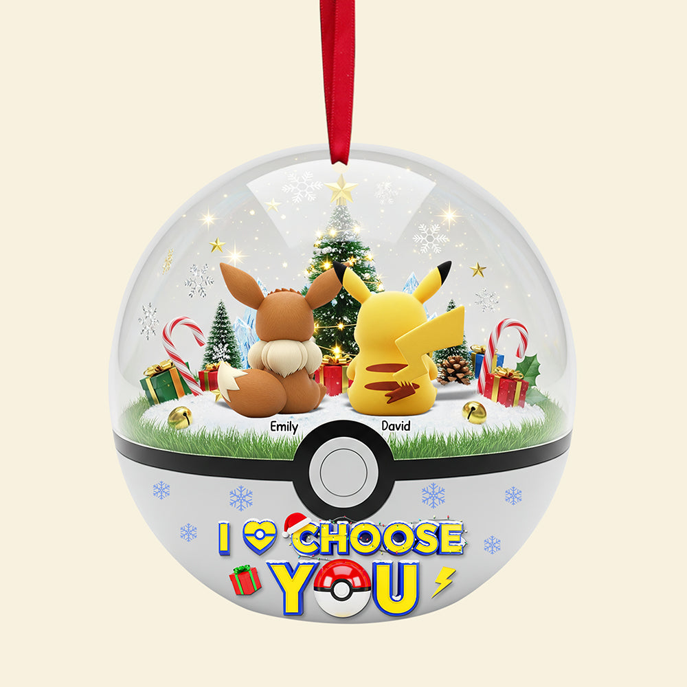 "I Choose You" - Personalized Cartoon Couple Christmas Ornament - Unique Gift for Couples & Pokémon Lovers Ornament PopCulturePrints