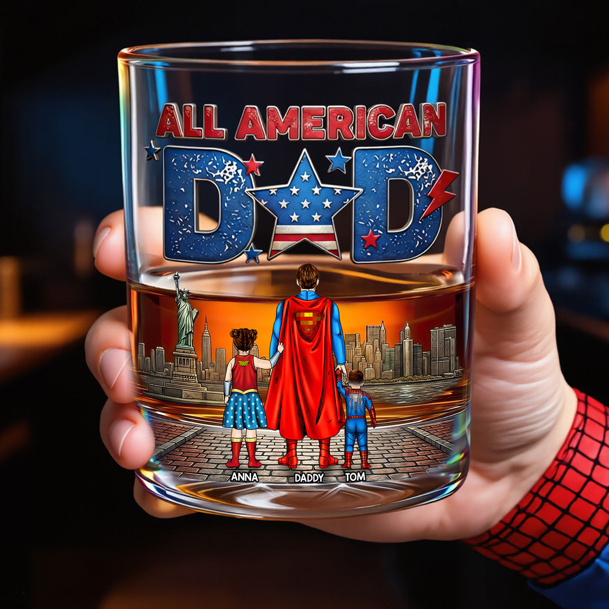 "Celebrate the Hero in Your Life!" - All American Dad Glass Mug - Personalized Gift for Dad, Grandpa, and Father Figures Glass PopCulturePrints