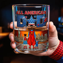 Load image into Gallery viewer, "Celebrate the Hero in Your Life!" - All American Dad Glass Mug - Personalized Gift for Dad, Grandpa, and Father Figures Glass PopCulturePrints
