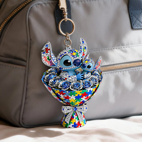 “Forever Loved” - Personalized Puzzle Bouquet Keychain - Gift for Autism Moms, Grandmas, and More Keychains PopCulturePrints