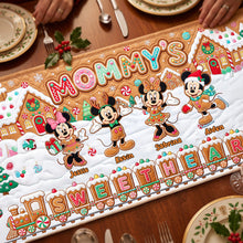 Load image into Gallery viewer, "Mommy's Sweethearts" - Personalized Gingerbread Family Quilted Table Runner - Perfect Gift for Moms and Grandmas Quilted Table Runner PopCulturePrints
