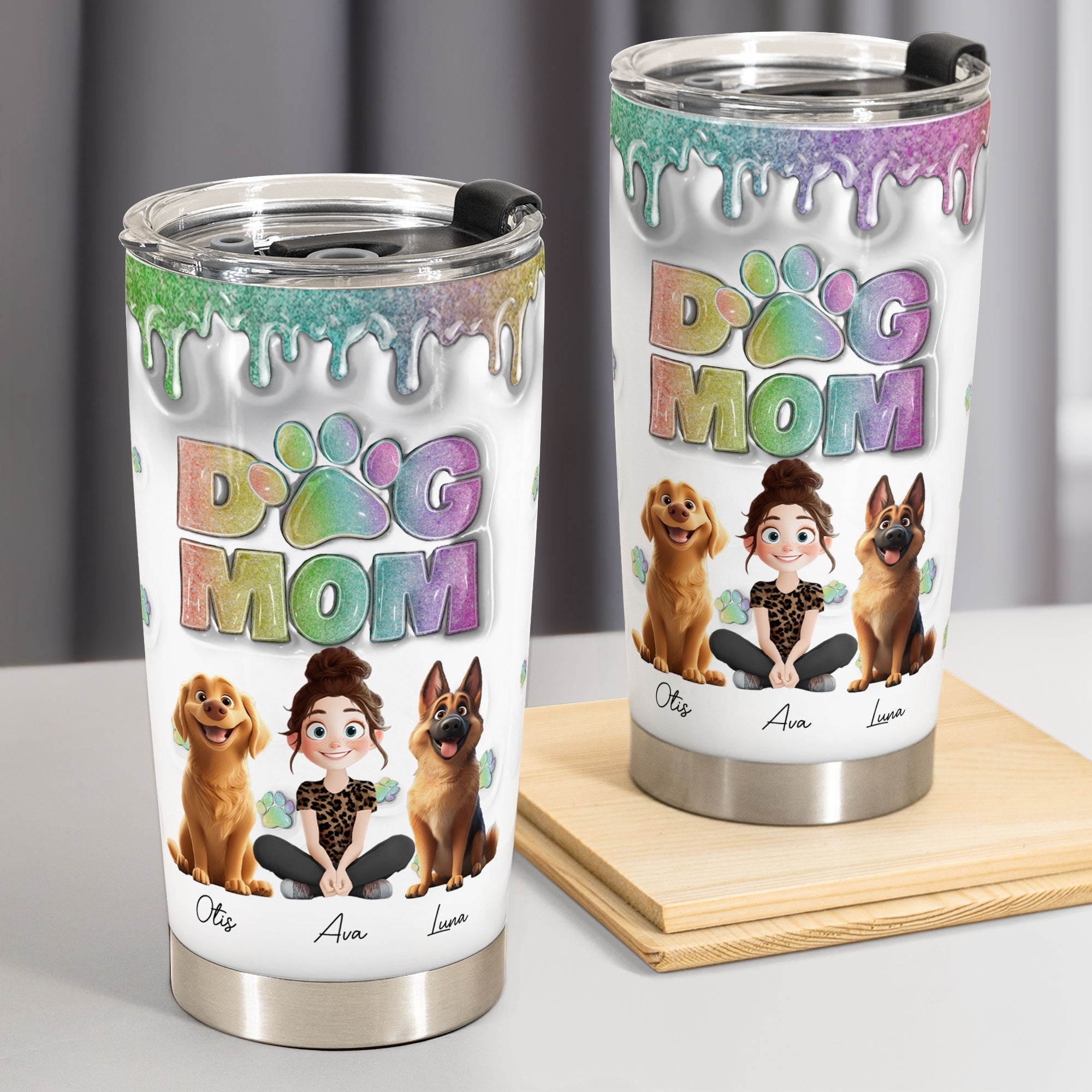 “Paw-sitively Pawesome!” - Lovely Dog Mom Cartoon Personalized Tumbler Cup - Custom Gift for Dog Lovers and Pet Moms Tumbler Cup PopCulturePrints