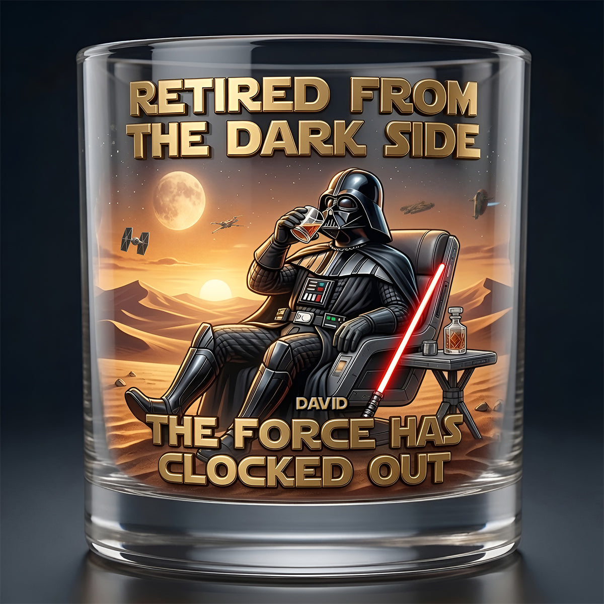 Retired from the Dark Side - Personalized Retirement Round Glass