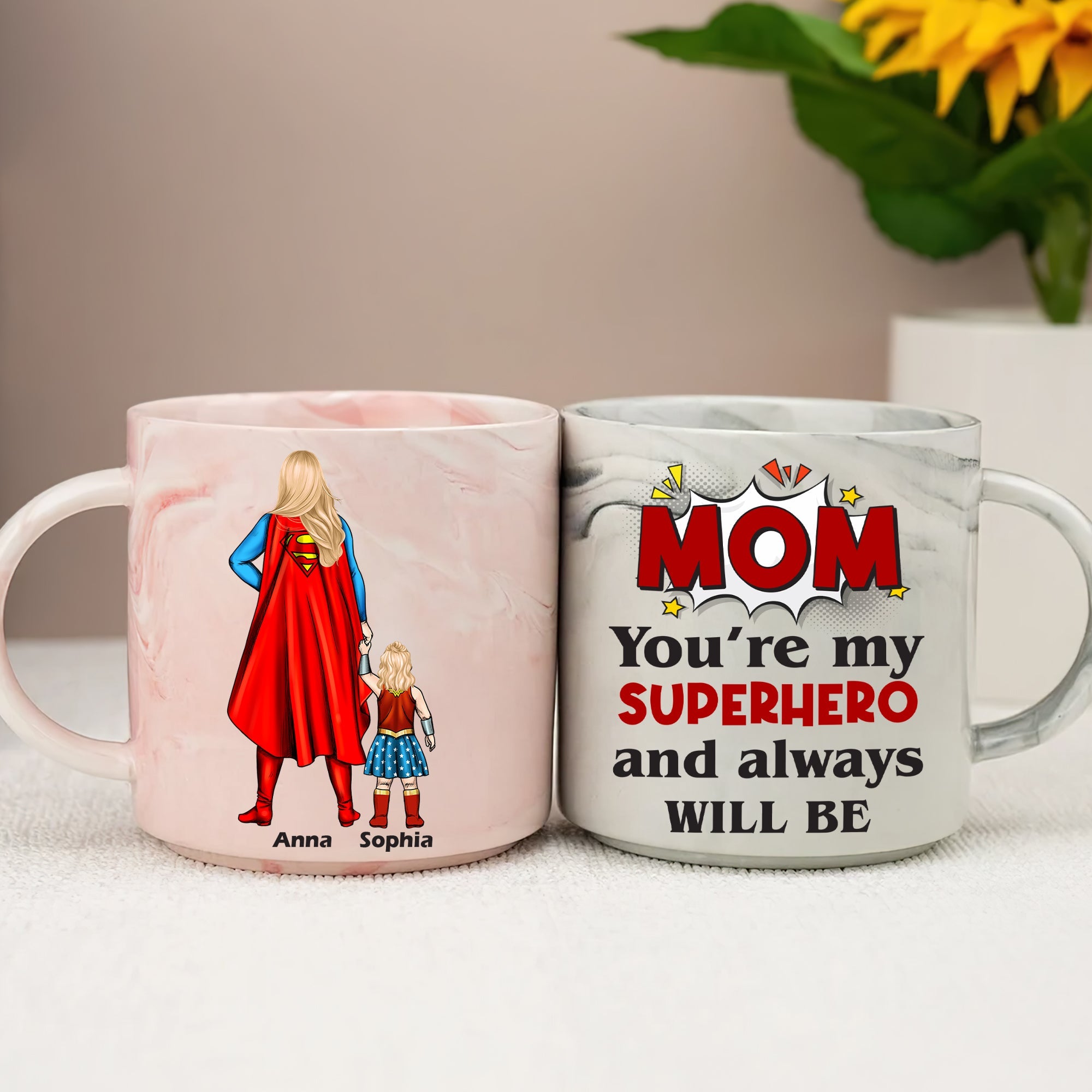 You're Our Superhero - Personalized Marble Mug for Mom, Grandma, and Special Women Marble Mug PopCulturePrints