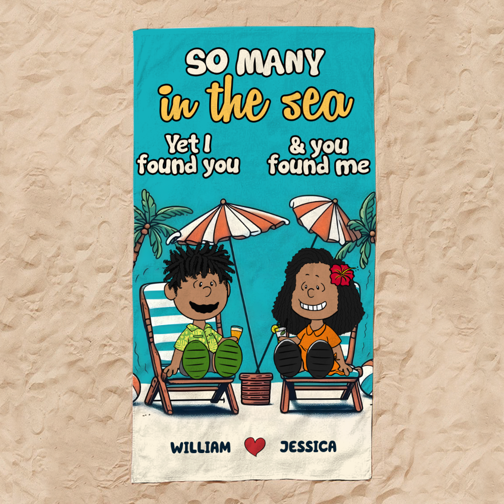 Personalized Couple Beach Towel - So Many in the Sea Beach Towel PopCulturePrints