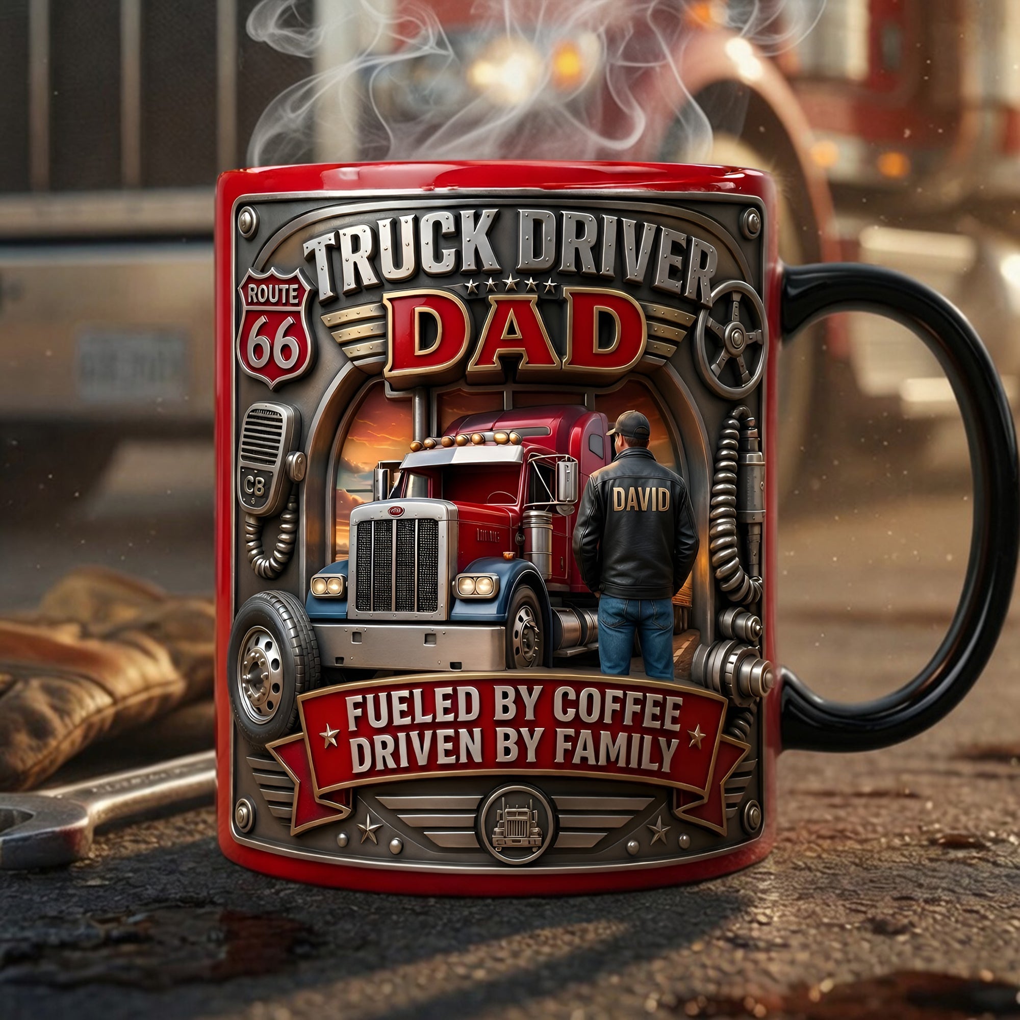 "Fueled by Coffee, Driven by Family" - Truck Driver Dad Magic Mug, Personalized Gift for Dad & Grandpa Coffee Mug PopCulturePrints