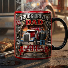 Load image into Gallery viewer, "Fueled by Coffee, Driven by Family" - Truck Driver Dad Magic Mug, Personalized Gift for Dad &amp; Grandpa Coffee Mug PopCulturePrints
