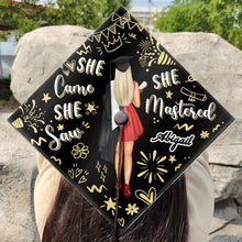 Load image into Gallery viewer, She Came, She Saw, She Mastered - Personalized Graduation Cap Topper Graduation Cap Topper PopCulturePrints
