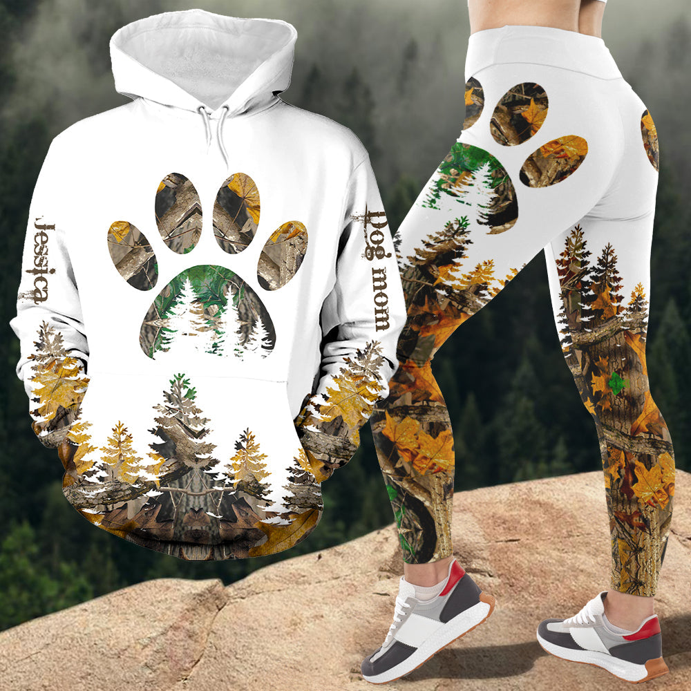 Personalized Pet Lover Hoodie & Leggings Set - Pink Paw & Forest Design