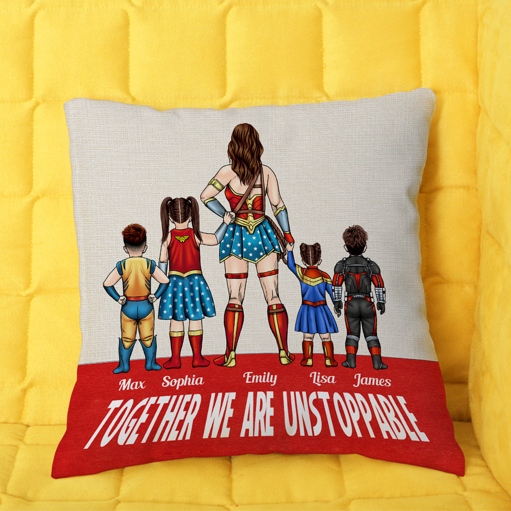 Personalized Superhero Mom Pillow - Custom Family Names Pillow PopCulturePrints