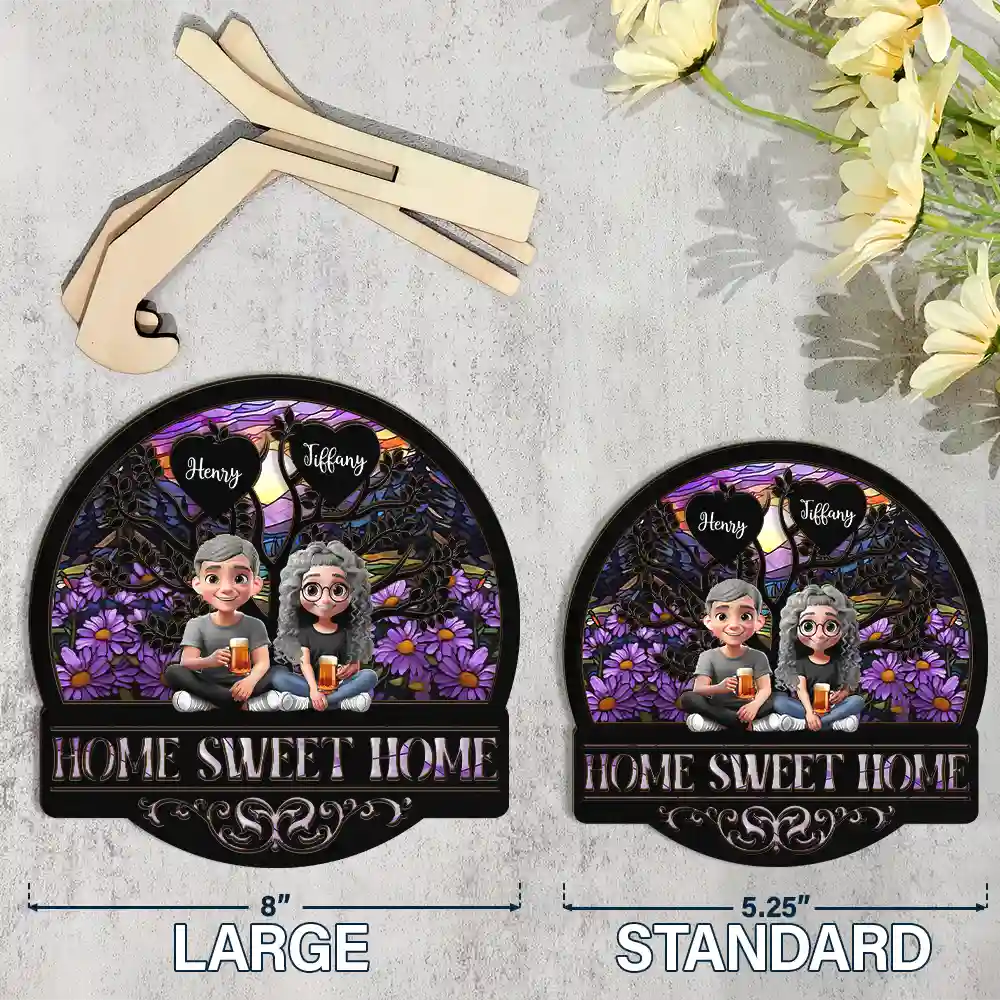 Home Sweet Home Family - Personalized 2-Layered Wooden Plaque with Stand Wooden Plaque PopCulturePrints