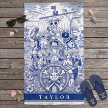 Load image into Gallery viewer, Sail into Adventure: Personalized Voyage Toile De Jouy Beach Towel - Custom Gift for Animation Lovers
