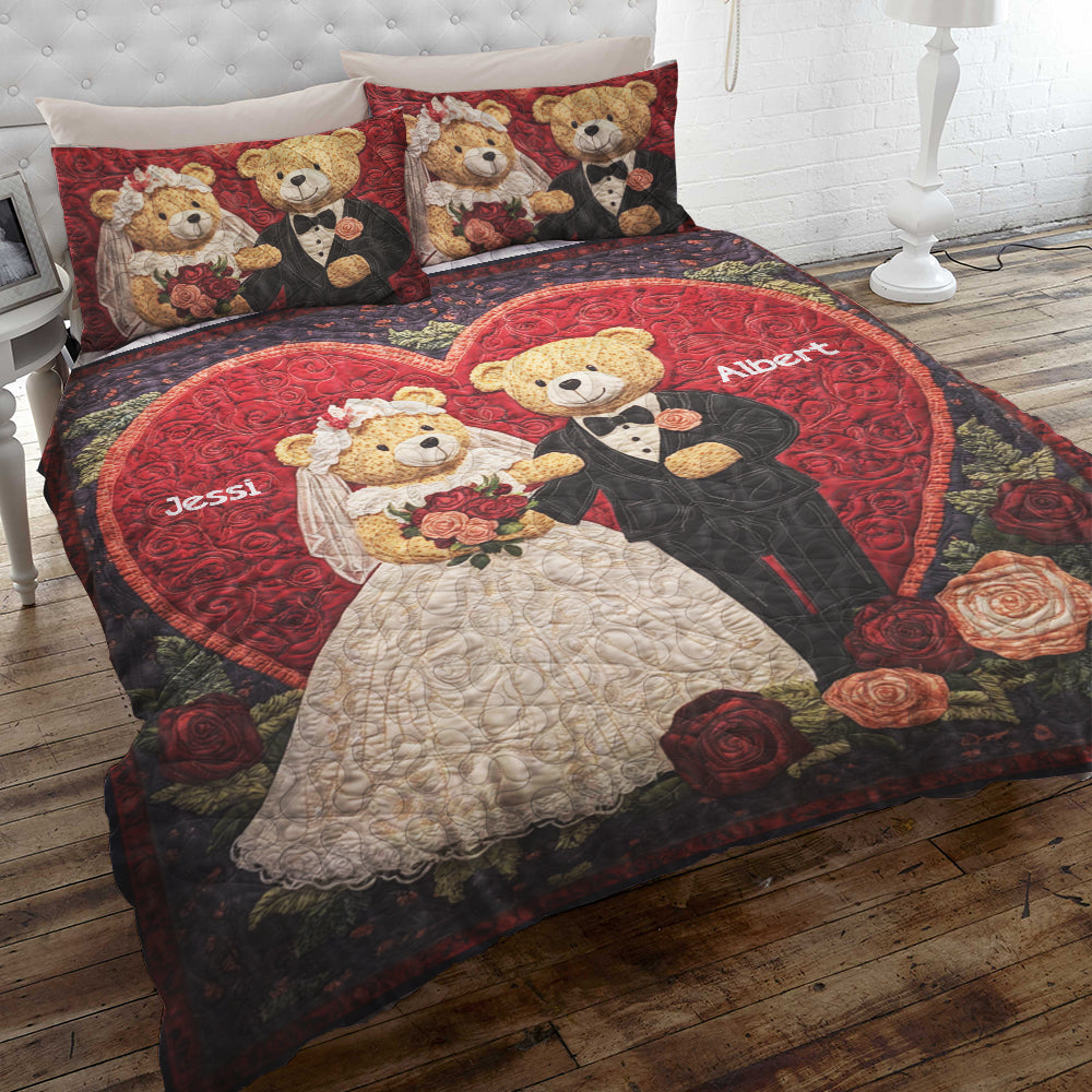 Personalized Bear Couple Quilt Bedding Set - Perfect Wedding Gift Blanket PopCulturePrints