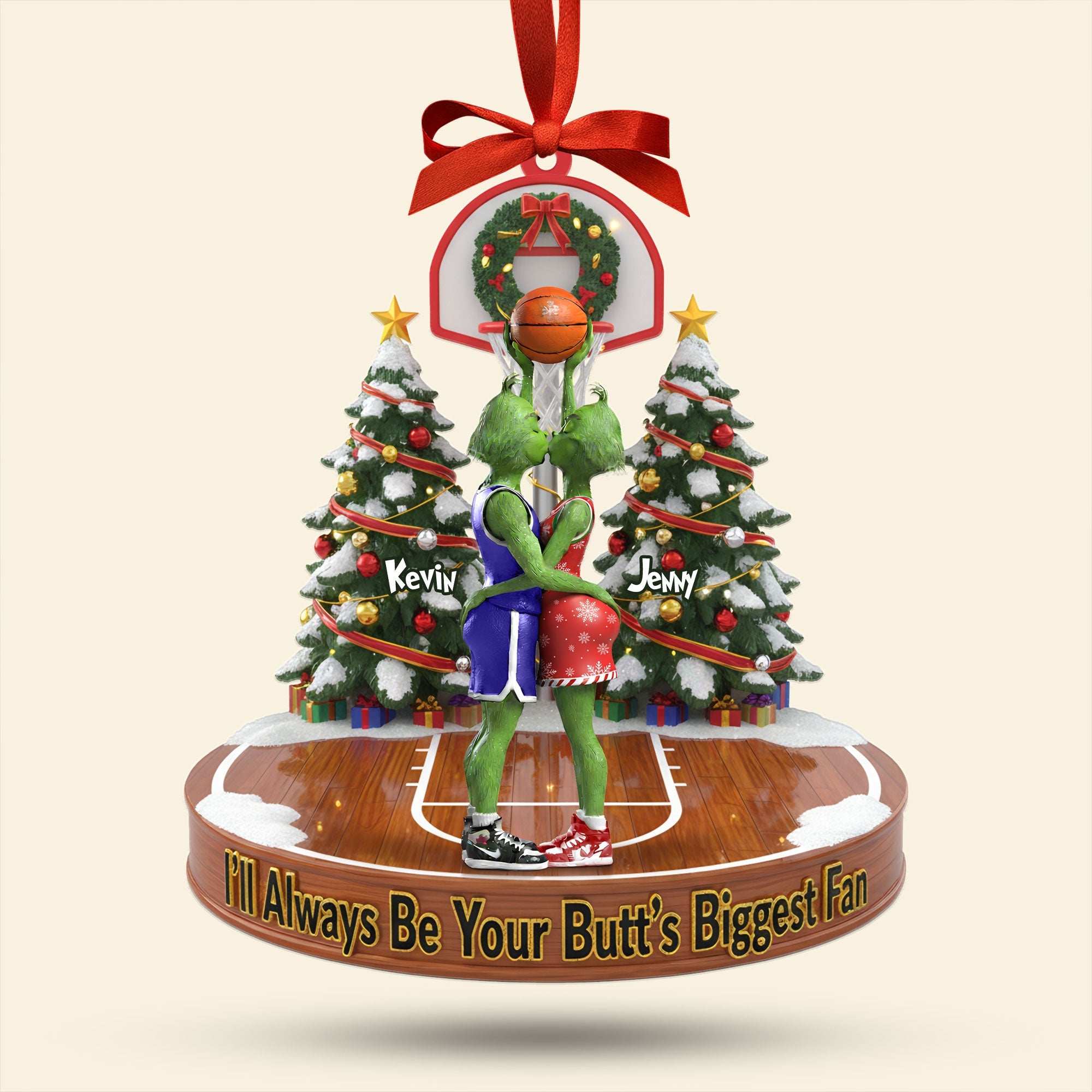 I'll Always Be Your Butt's Biggest Fan - Personalized Naughty Green Basketball Couple Ornament Ornament PopCulturePrints
