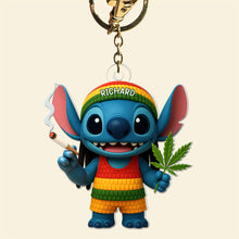 Load image into Gallery viewer, “Bring Joy to Your Day!” - Cute Tropical Alien Acrylic Keychain - Personalized Gifts for Weed Lovers Keychains PopCulturePrints
