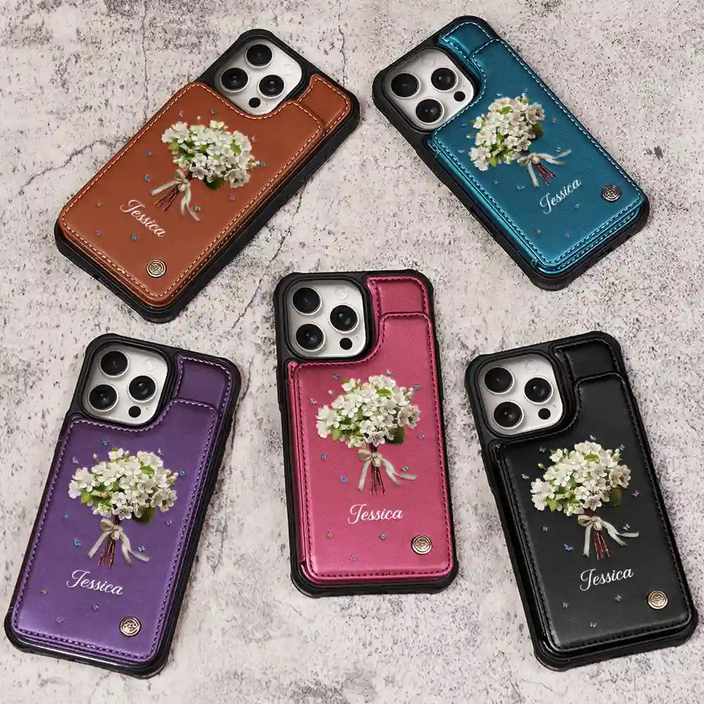 “Blossoms of Joy” - Personalized Birth Flower Bouquet Leather Flip Wallet Phone Case Leather Flip Wallet Phone Case PopCulturePrints