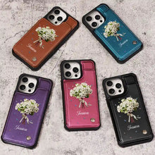 Load image into Gallery viewer, “Blossoms of Joy” - Personalized Birth Flower Bouquet Leather Flip Wallet Phone Case Leather Flip Wallet Phone Case PopCulturePrints
