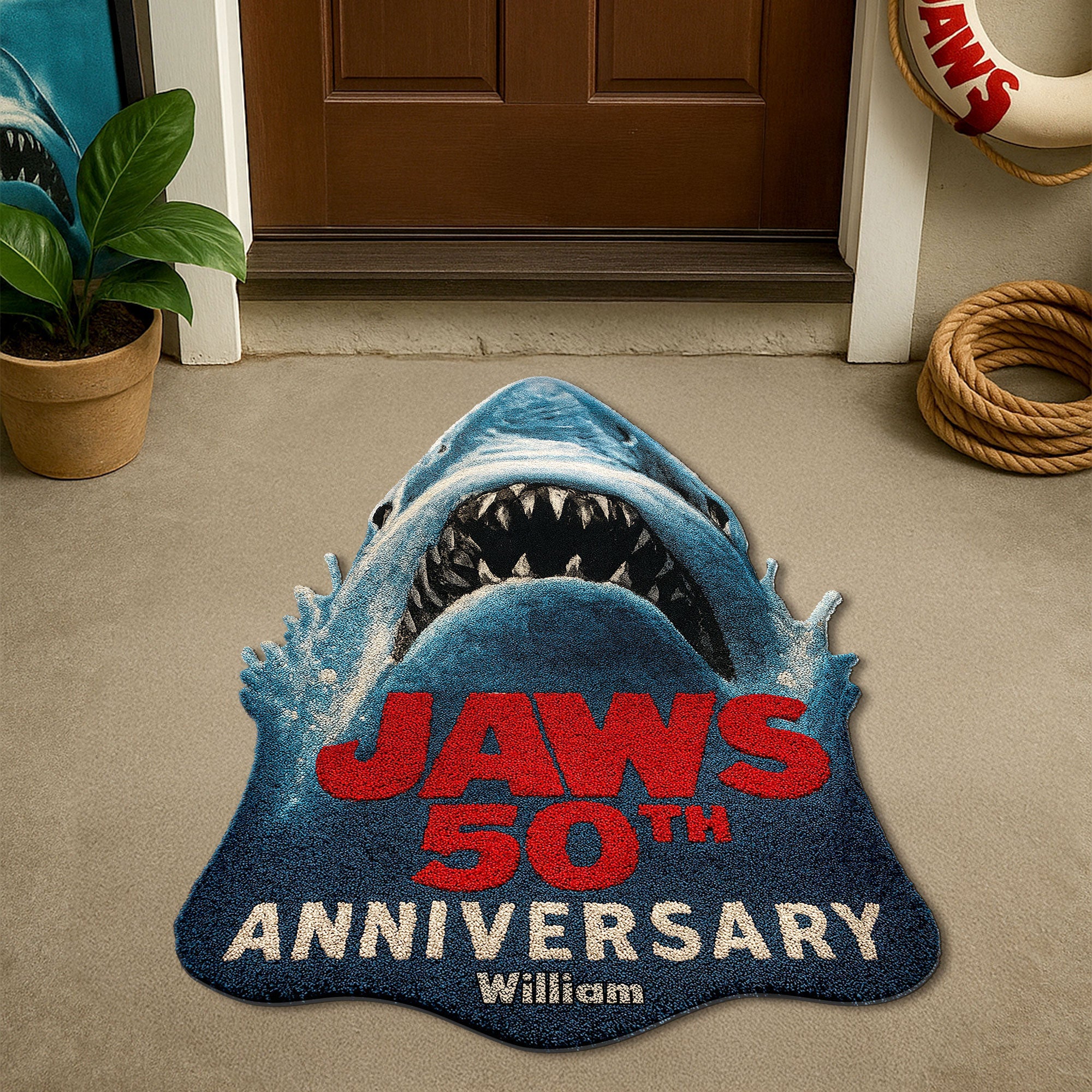 “Make a Splash!” - Great Bite Doormat, Personalized Gift for Ocean Lovers Doormat PopCulturePrints