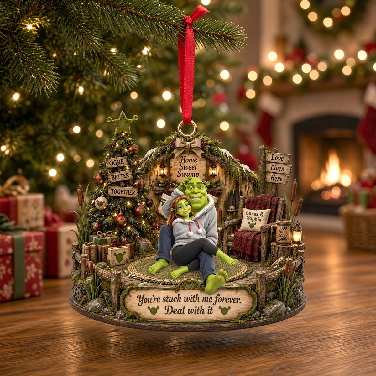 You're Stuck with Me Forever - Sweet Swamp Christmas Ornament | Personalized Gift for Couples