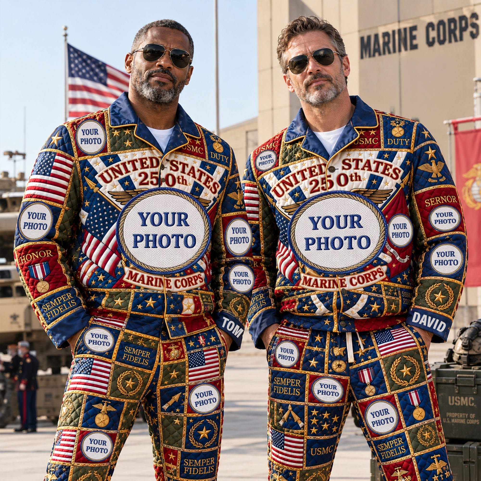 Celebrate Freedom with Style - Patriotic Button Up Pajama Set - Personalized Gift for Veterans