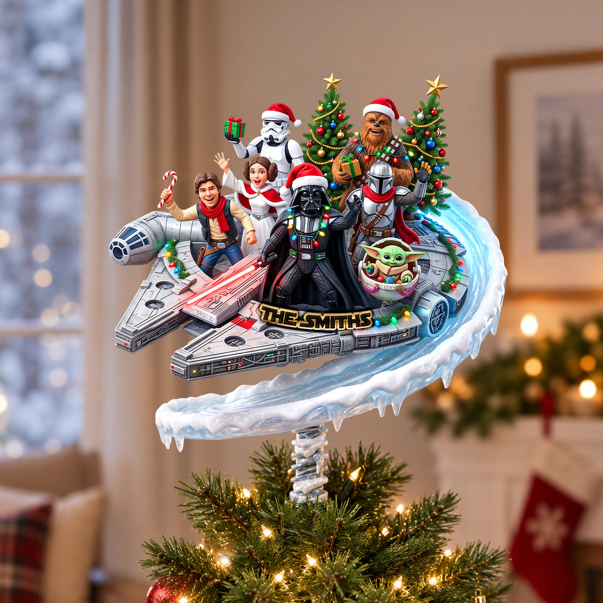 "Bring Joy to Your Holidays with a Personalized Touch" - Merry Force-mas Acrylic Christmas Tree Topper - Custom Gift for Family and Friends Ornament PopCulturePrints