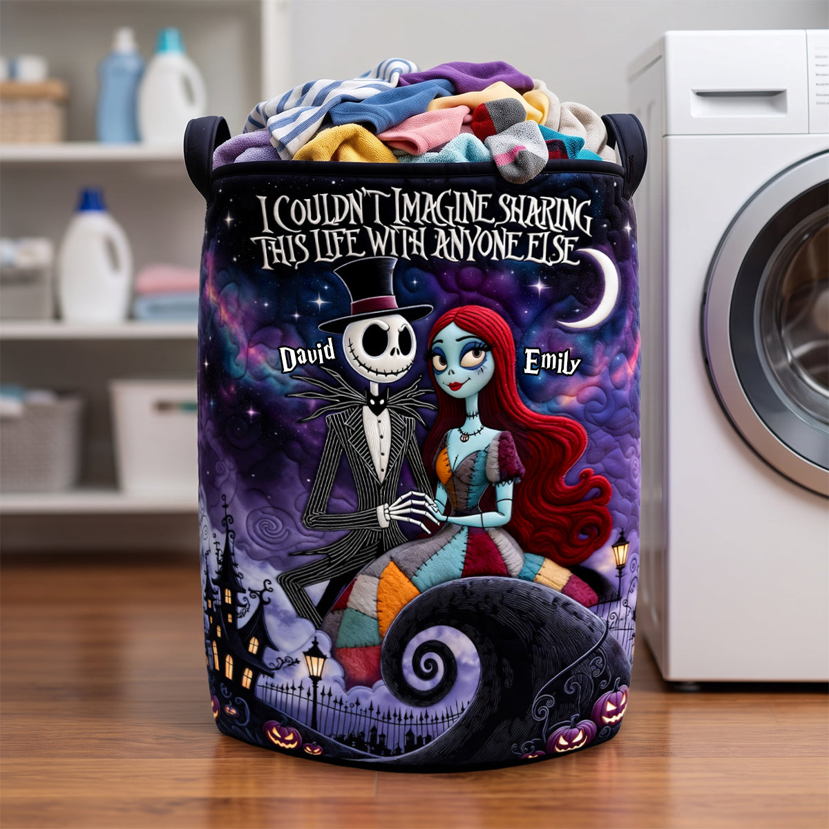 I Couldn't Imagine Sharing This Life With Anyone Else - Spooky Couple Quilted Laundry Basket - Personalized Gift for Couples