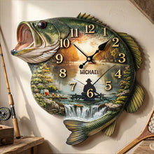 Load image into Gallery viewer, "Time for Fishing Adventures!" - Personalized Acrylic Clock for Fishing Lovers Hanging Wall Clock PopCulturePrints
