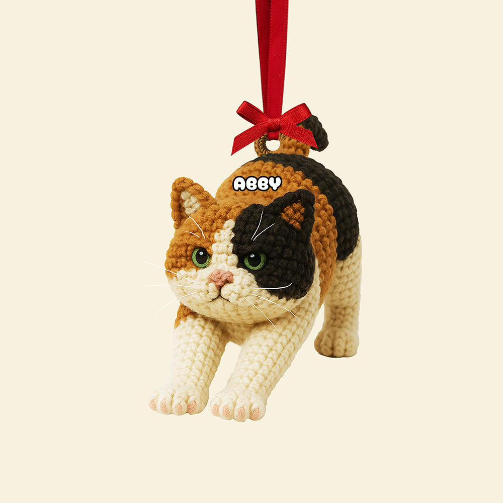 “Celebrate Your Furry Friend” - Cute Knitted Cat Ornament, Personalized Gift for Cat Lovers 🌟 Ornament PopCulturePrints