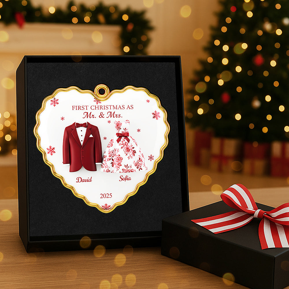 "First Christmas As Mr. & Mrs." - Personalized Christmas Ornament for Newlyweds Ornament PopCulturePrints