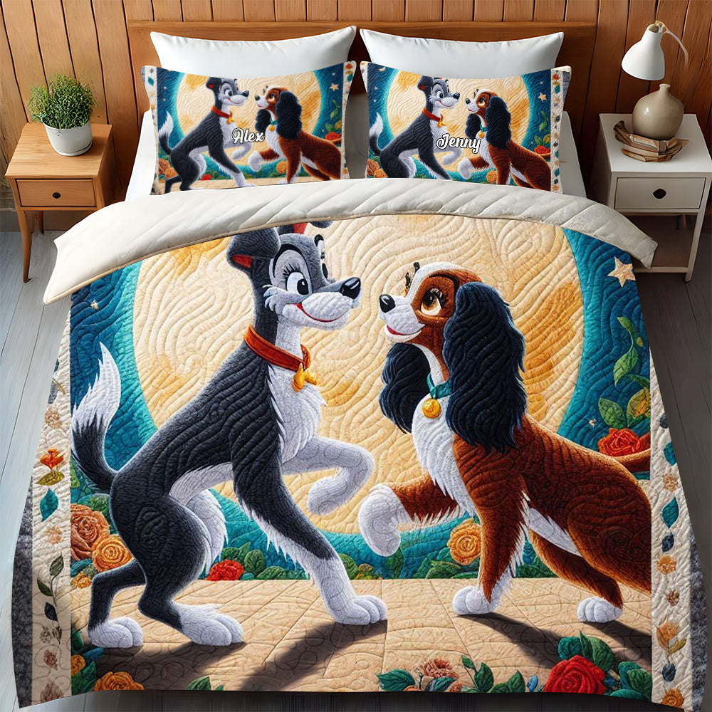 Personalized Dog-Themed Quilt Bedding Set for Couples - Unique Valentine's Day Gifts Blanket PopCulturePrints