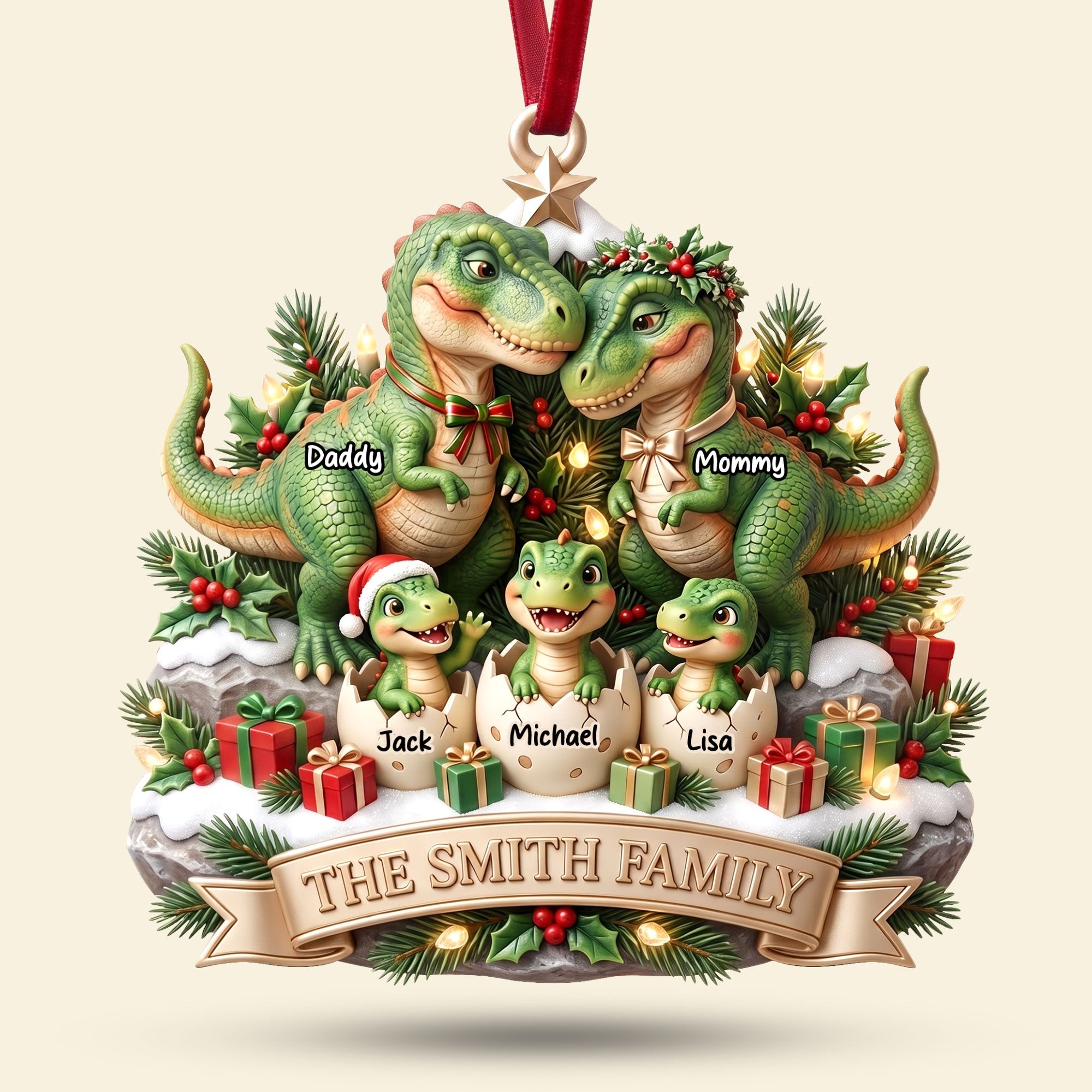 Dinosaur Family Ornament - Personalized Christmas Gifts For Family 04TYTI180826 Ornament PopCulturePrints