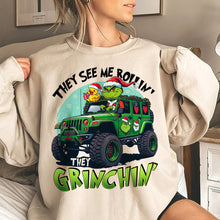 Load image into Gallery viewer, Grinch Off-Road Adventure Christmas Sweater
