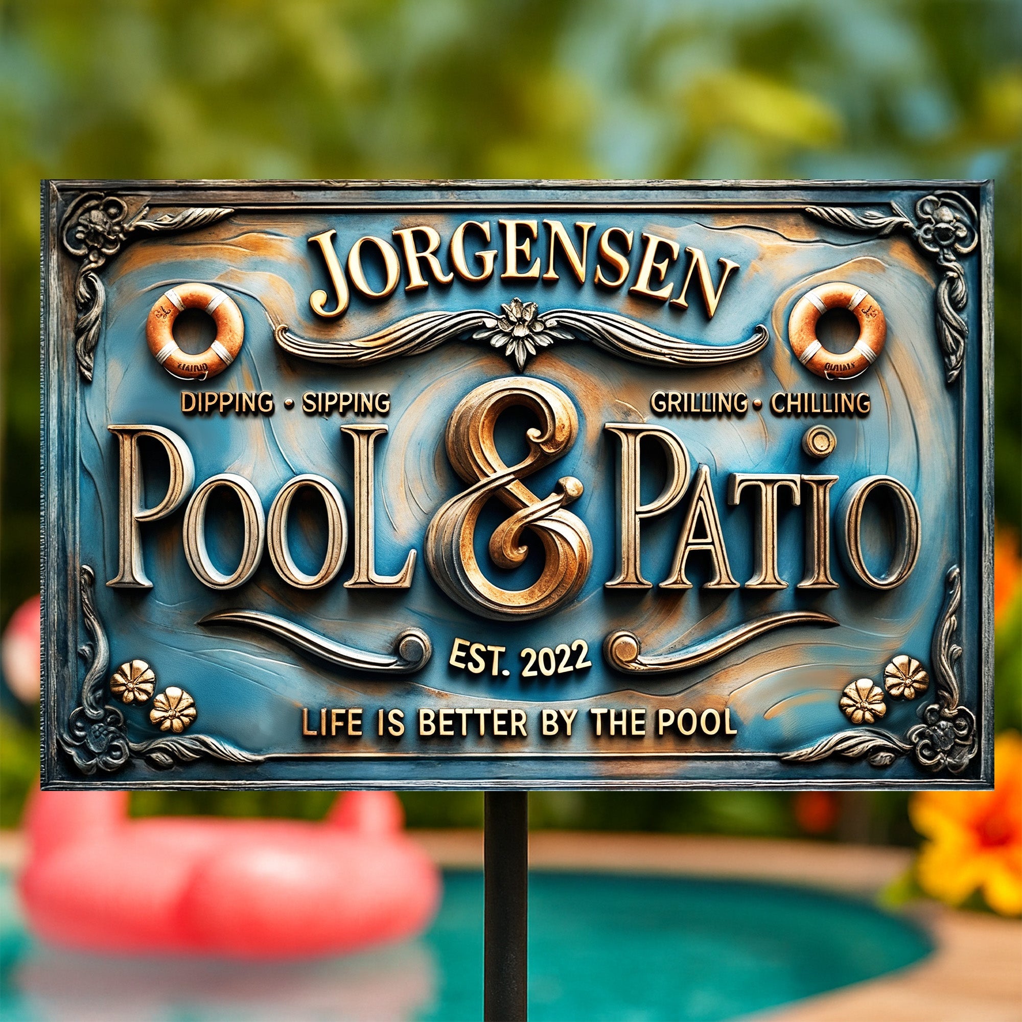 Life is Better by the Pool - Personalized Pool & Patio Metal Sign - Custom Gift for Family and Friends Metal Signs PopCulturePrints