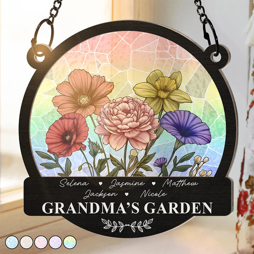 Blooming Love: Grandma's Garden Personalized Suncatcher Ornament - Unique Gift for Mom, Nanny, and Grandma Suncatcher Ornament PopCulturePrints