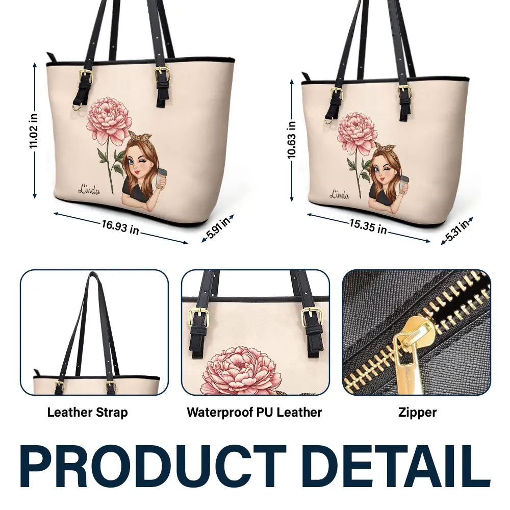 Blooming Beauty: Personalized Birth Month Flower Leather Tote Bag Leather Tote Bag PopCulturePrints