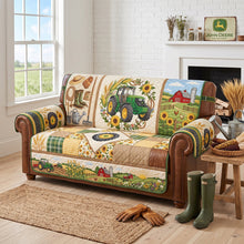 Load image into Gallery viewer, "Bring the Farm Home!" - Green Farm Tractor Quilted Sofa Cover - Personalized Gifts for Tractor Lovers Sofa Cover PopCulturePrints

