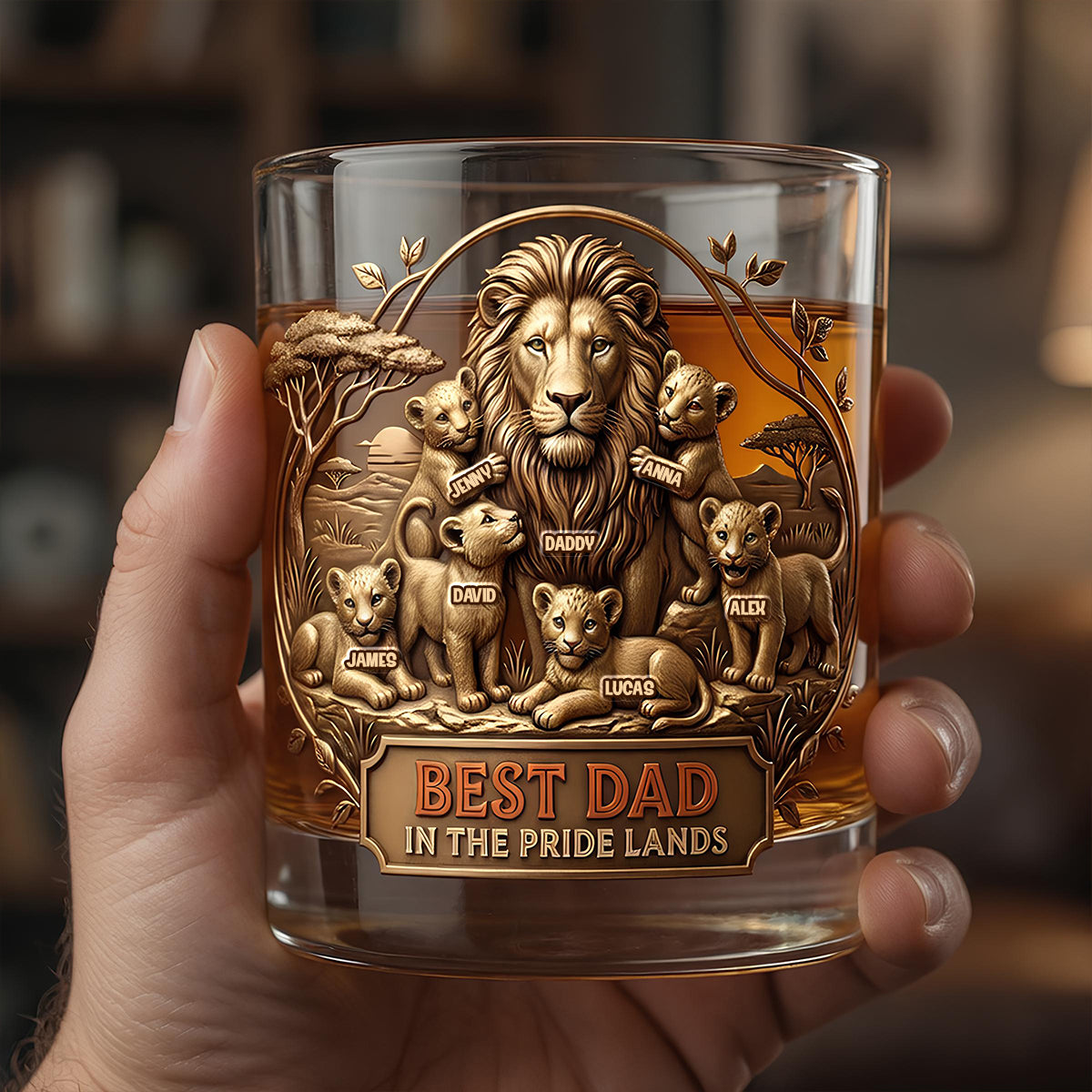 Best Dad In The Pride Lands - Personalized Father's Day Gifts - Custom Gift for Dad and Grandpa Glass PopCulturePrints