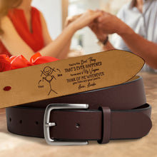 Load image into Gallery viewer, Personalized Couple's Leather Belt - Think of Me Whenever Belts PopCulturePrints
