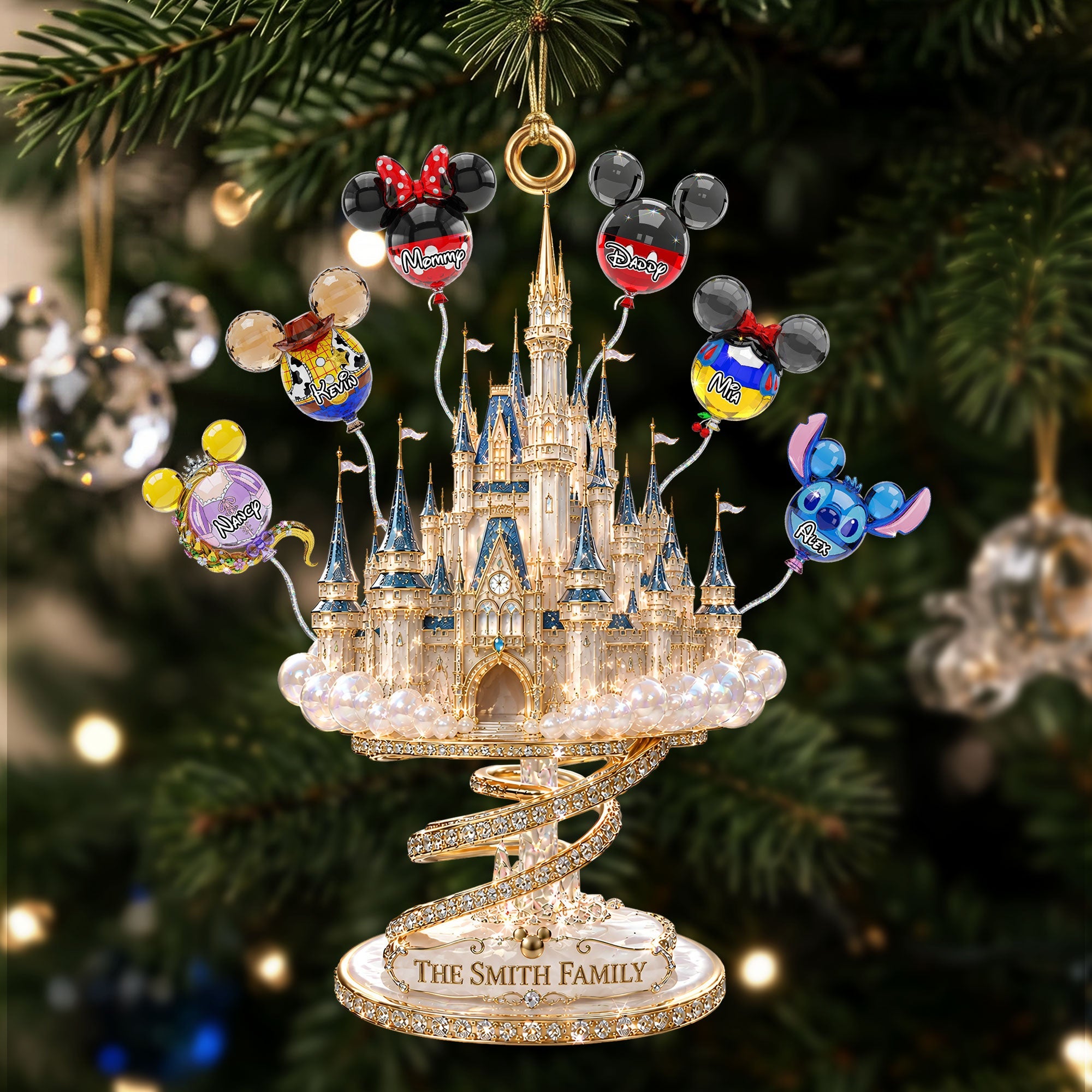 “A Magical World Awaits” - Dreamy Balloon Castle Acrylic Ornament - Personalized Gift for Family