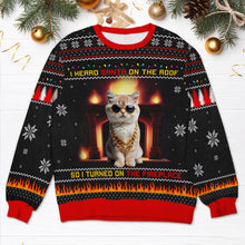 Load image into Gallery viewer, Custom Cat Christmas Sweater with Fireplace &amp; LED Lights AOP Products PopCulturePrints
