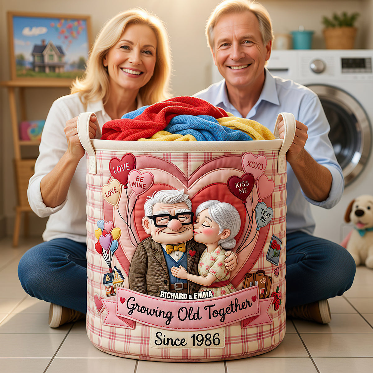 Growing Old Together Quilted Laundry Basket - Personalized Gifts For Couple 02padt270626 Laundry Basket PopCulturePrints