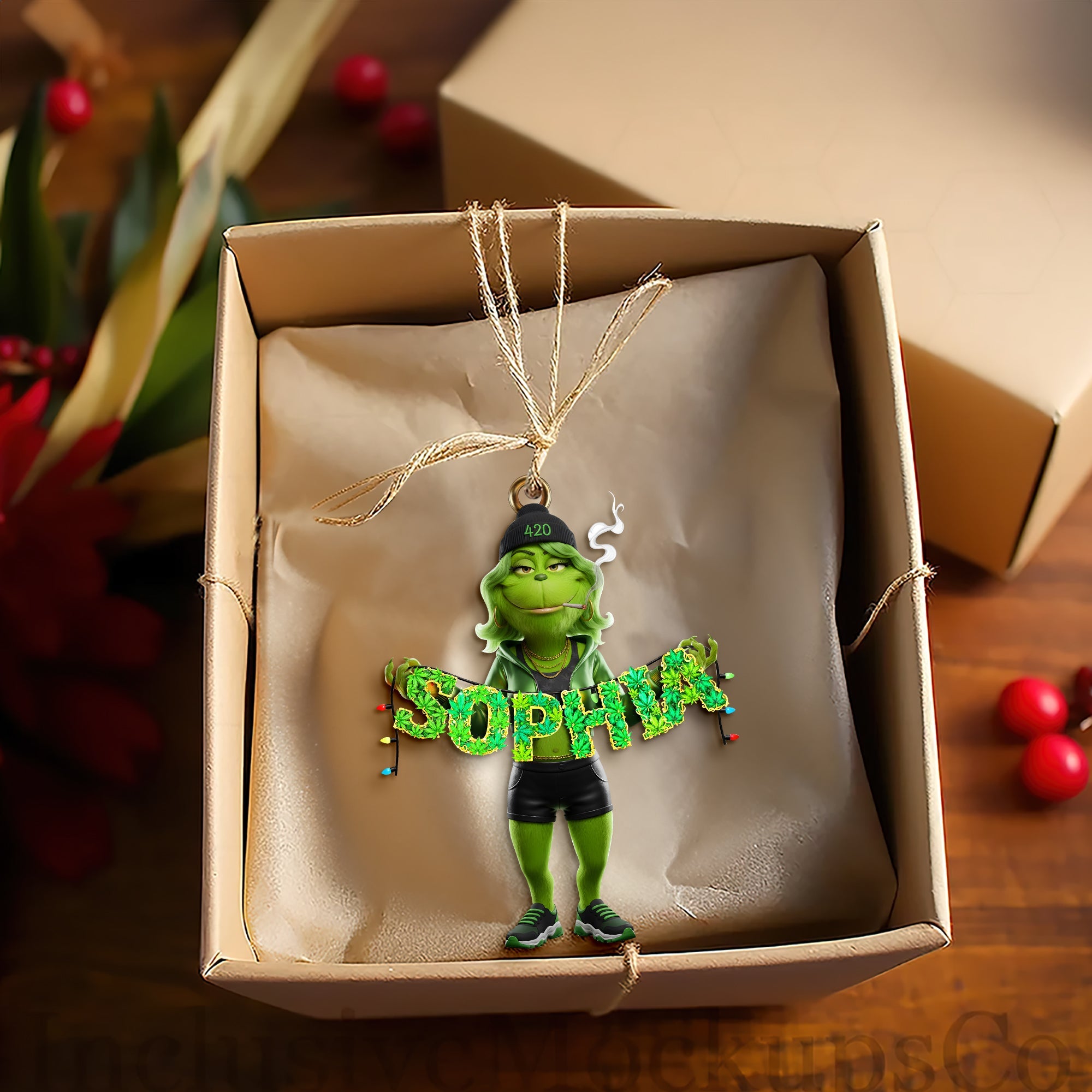 "Embrace Your Unique Vibe: Green Monster Alphabet Letter Ornament - Personalized Gift for Stoners" Ornament PopCulturePrints